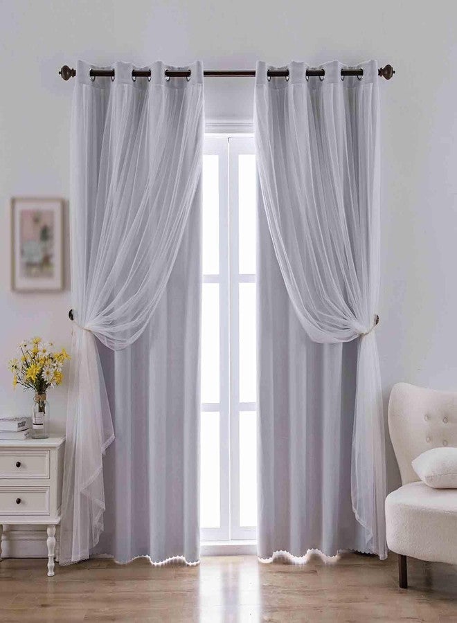 indistar Home Blackout Curtains Double Layer Solid Sheer Grommet Top Window Curtain Panel Pair, 52Wx63L,Greyish White - Image 1