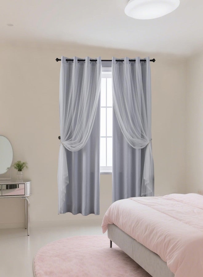 indistar Home Blackout Curtains Double Layer Solid Sheer Grommet Top Window Curtain Panel Pair, 52Wx63L,Greyish White - Image 5
