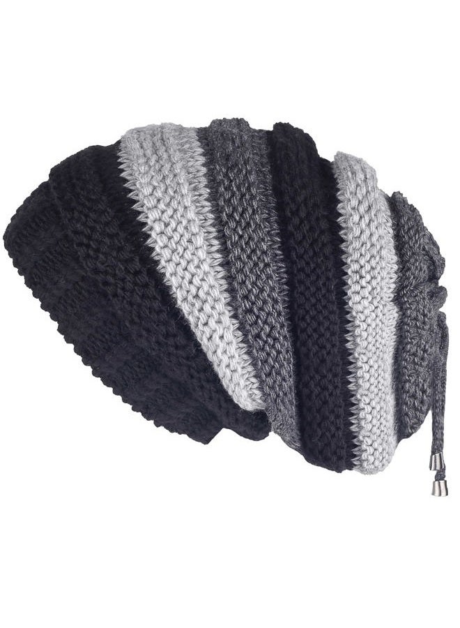 Lilax Knit Slouchy Oversized Soft Warm Winter Beanie Hat, Black Stripe, 0-1 - Image 1