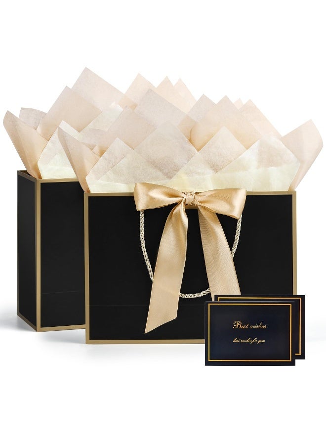 أكياس هدايا كبيرة مع ورق مناديل وبطاقة تهنئة، حقيبة ورقية للشكر مع مقابض، لأي عيد ميلاد، حفلات زفاف، عيد الأم والمناسبات الخاصة 32 × 10 × 25 سم - Image 1