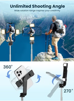 Xkimos Selfie Stick Tripod, 165cm Retractable Smartphone Tripod with Wireless Remote Control and Dual Fill Light, Portable Phone Tripod for iPhone/Samsung/GoPro/Android Phones  - Image 3