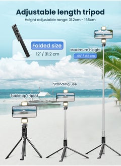 Xkimos Selfie Stick Tripod, 165cm Retractable Smartphone Tripod with Wireless Remote Control and Dual Fill Light, Portable Phone Tripod for iPhone/Samsung/GoPro/Android Phones  - Image 5