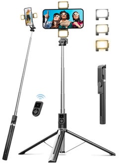 Xkimos Selfie Stick Tripod, 165cm Retractable Smartphone Tripod with Wireless Remote Control and Dual Fill Light, Portable Phone Tripod for iPhone/Samsung/GoPro/Android Phones  - Image 1