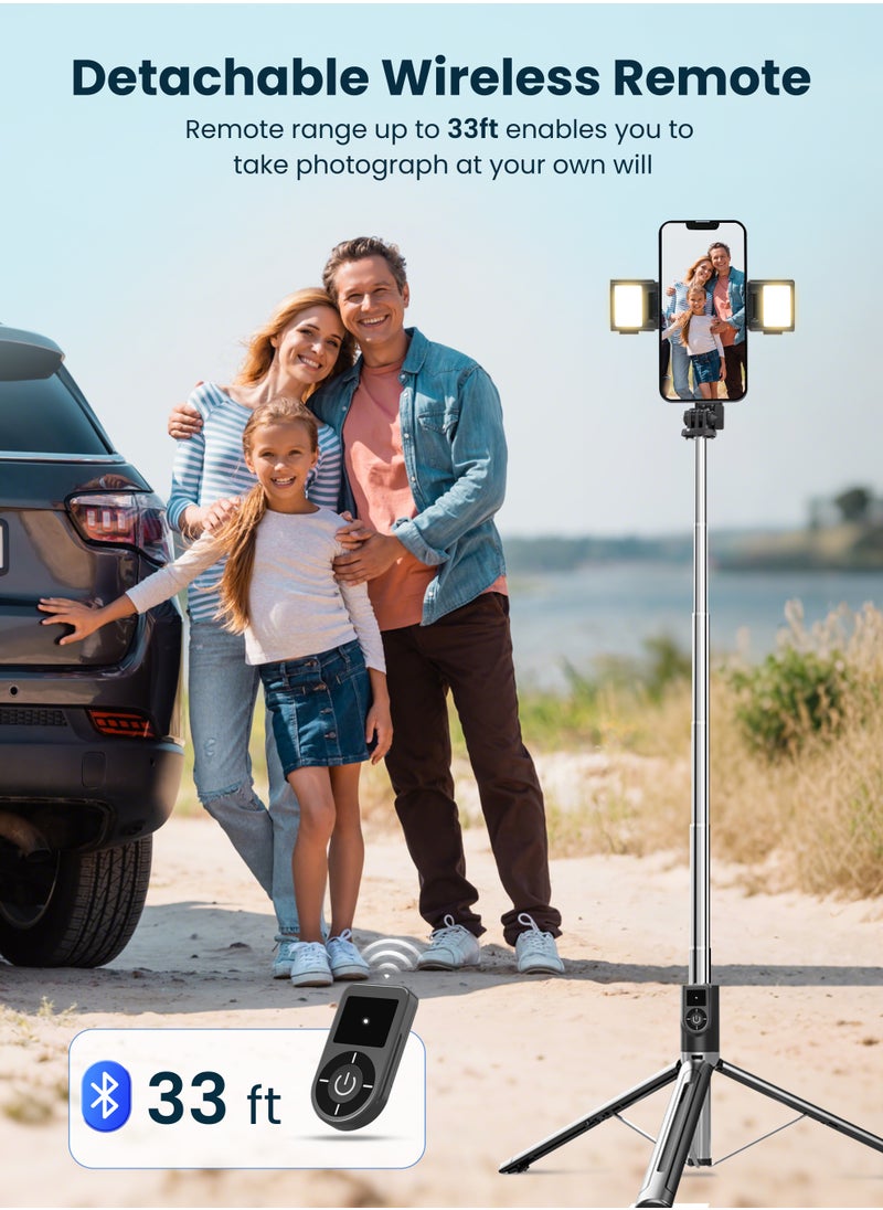 Xkimos - Selfie Stick Tripod, 165cm Retractable Smartphone Tripod with Wireless Remote Control and Dual Fill Light, Portable Phone Tripod for iPhone/Samsung/GoPro/Android Phones - Image 1