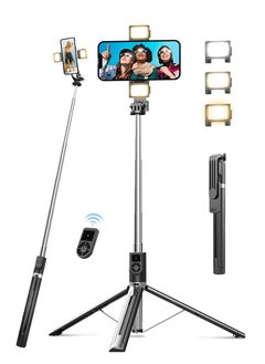 Selfie Stick Tripod, 165cm Retractable Smartphone Tripod with Wireless Remote Control and Dual Fill Light, Portable Phone Tripod for iPhone/Samsung/GoPro/Android Phones