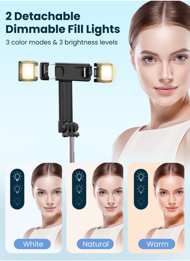 Xkimos - Selfie Stick Tripod, 165cm Retractable Smartphone Tripod with Wireless Remote Control and Dual Fill Light, Portable Phone Tripod for iPhone/Samsung/GoPro/Android Phones - Image 1