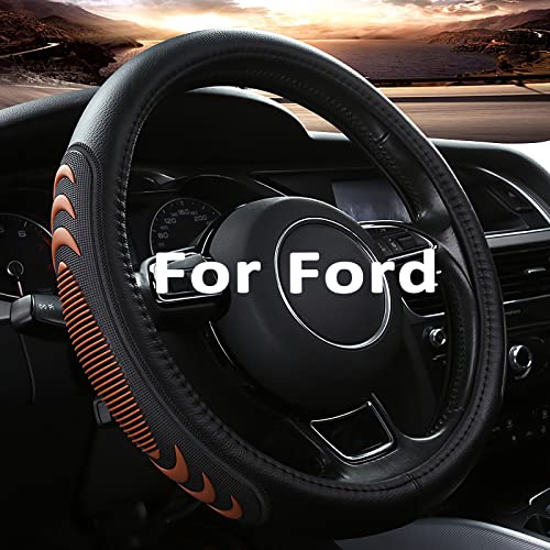 Yangday Leather Steering Wheel Cover for Ford F150 F250 F350, 15.5-16 inches Car Steering Wheel Cover with Anti-Slip Massage Particle (Brown) - Image 1