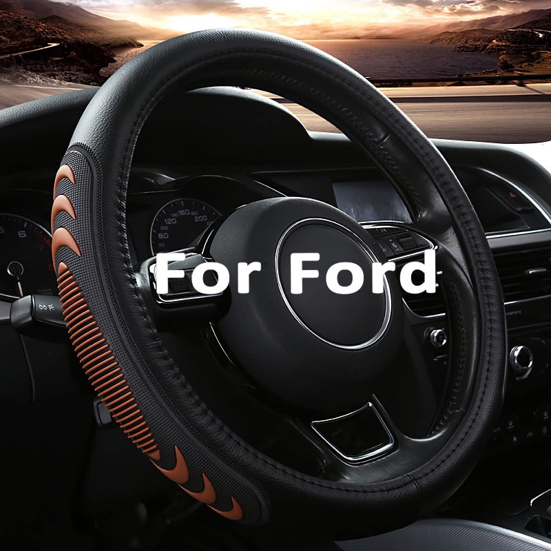 Yangday Leather Steering Wheel Cover for Ford F150 F250 F350, 15.5-16 inches Car Steering Wheel Cover with Anti-Slip Massage Particle (Brown) - Image 3