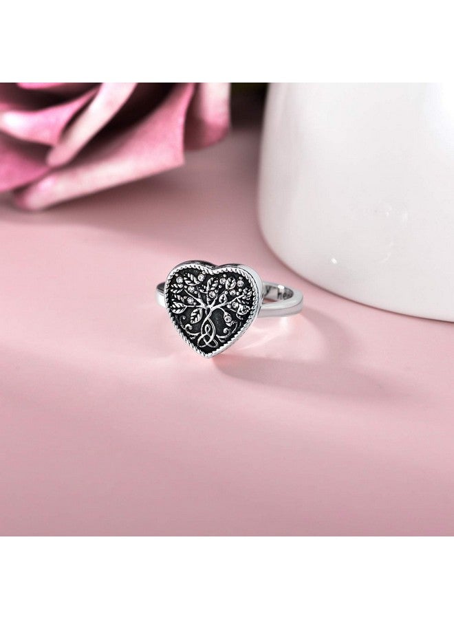 AOBOCO 925 Sterling Silver Heart Tree Of Life Celtic Knot Cremation Urn Ring Holds Loved Ones Ashes Always In My Heart Urn Ring For Ashes For Women Memorial Keepsake Jewelry With Austrian Crystal - Image 2