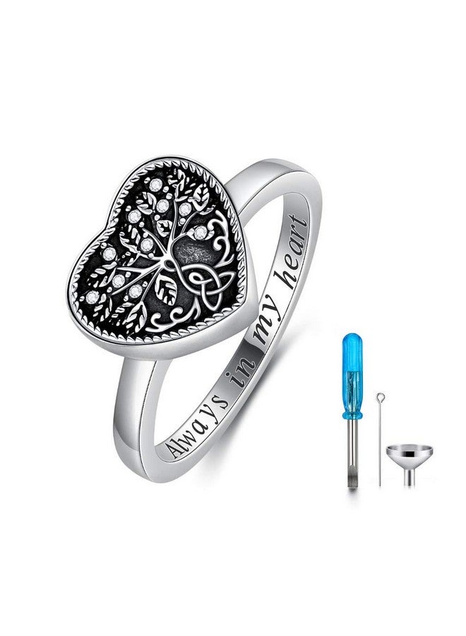 AOBOCO 925 Sterling Silver Heart Tree Of Life Celtic Knot Cremation Urn Ring Holds Loved Ones Ashes Always In My Heart Urn Ring For Ashes For Women Memorial Keepsake Jewelry With Austrian Crystal - Image 1