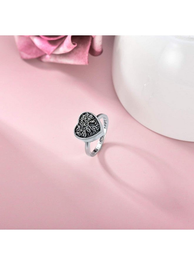 AOBOCO 925 Sterling Silver Heart Tree Of Life Celtic Knot Cremation Urn Ring Holds Loved Ones Ashes Always In My Heart Urn Ring For Ashes For Women Memorial Keepsake Jewelry With Austrian Crystal - Image 3
