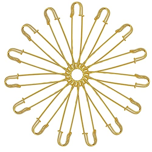 Urmspst Safety Pins New 4 Large Safety Pins Pack of 15 for Clothes Leather Canvas Blankets Crafts Skirts Kilts Extra Large Pin Heavy Duty Gold