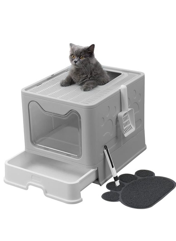 Cat litter box with two-way folding drawer,
