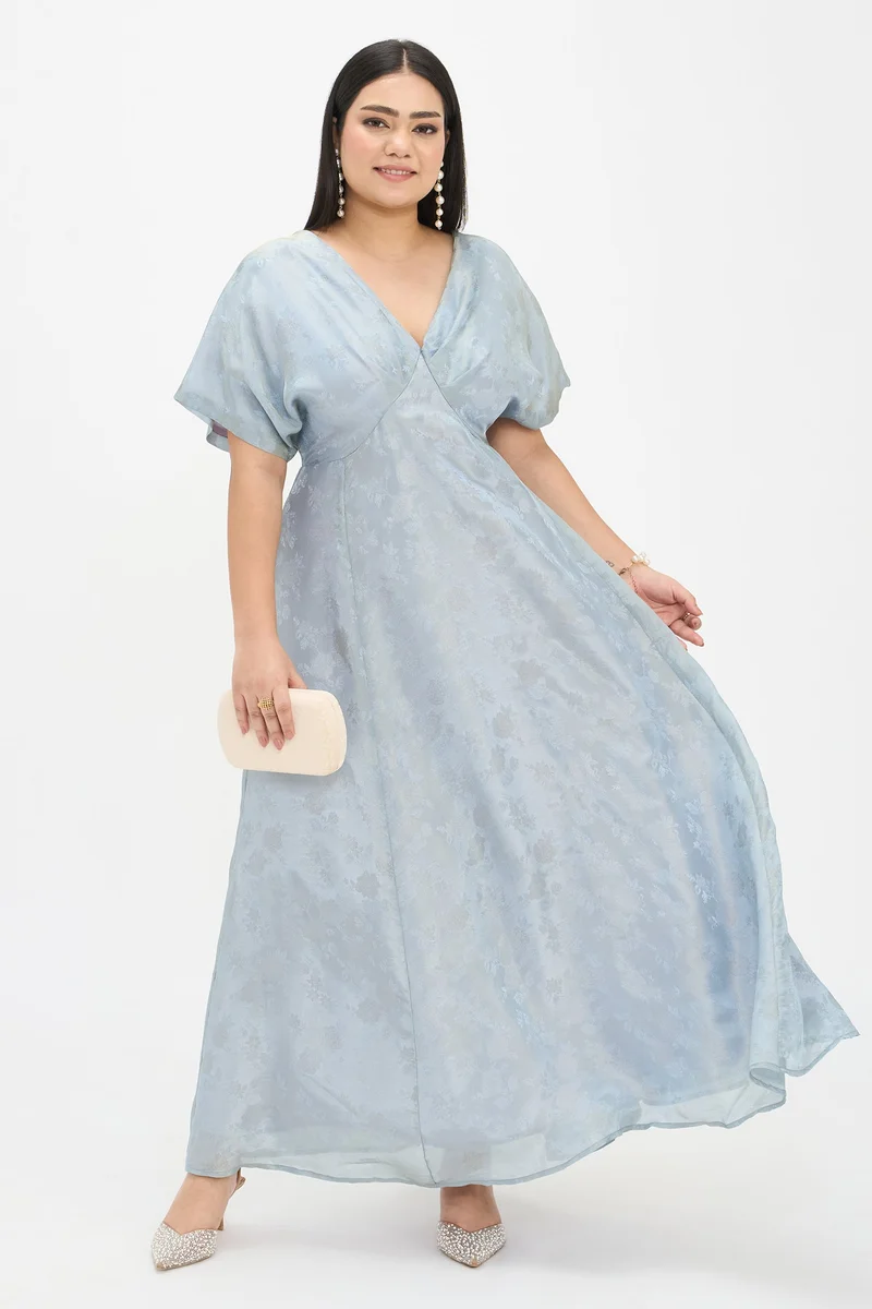 فيرجيو Self Design Viscose Jacquard Fit And Flare Maxi Plus Size Dress for Women