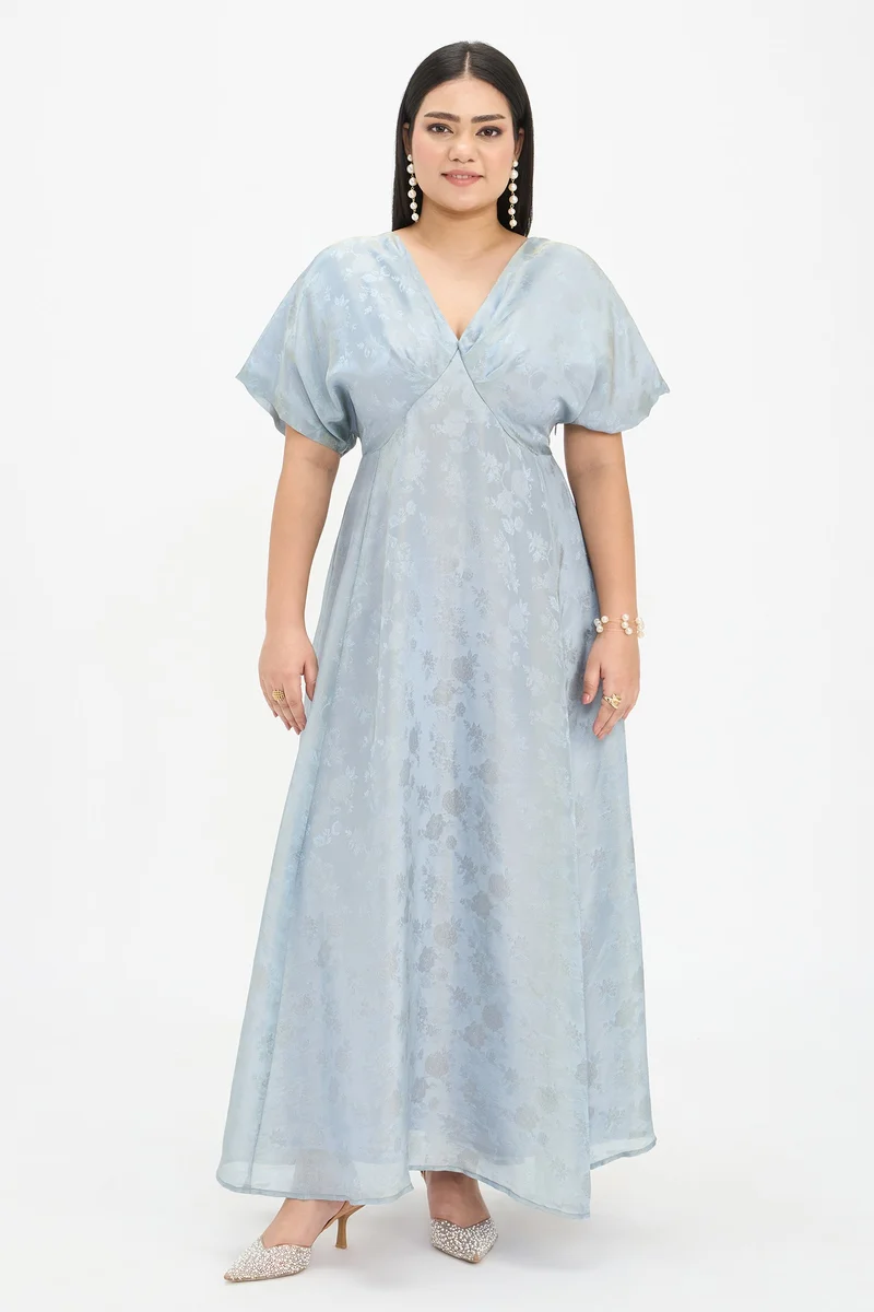 فيرجيو Self Design Viscose Jacquard Fit And Flare Maxi Plus Size Dress for Women