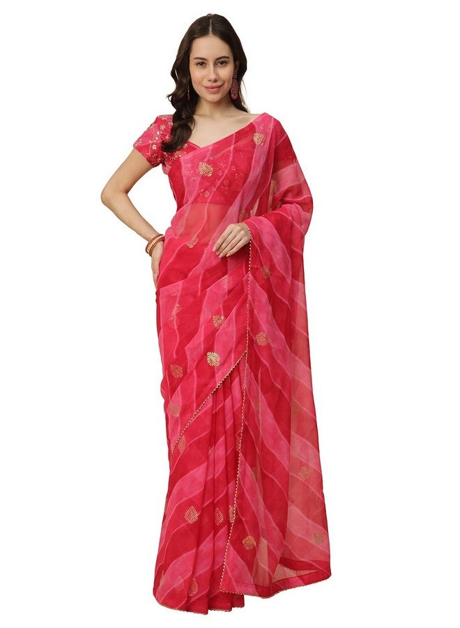 RATAN Women's Shimmer Georgette Leheriya Printed Saree with Embroidered Blouse Piece (GLL-BP-21889_Rani Pink) - Image 1