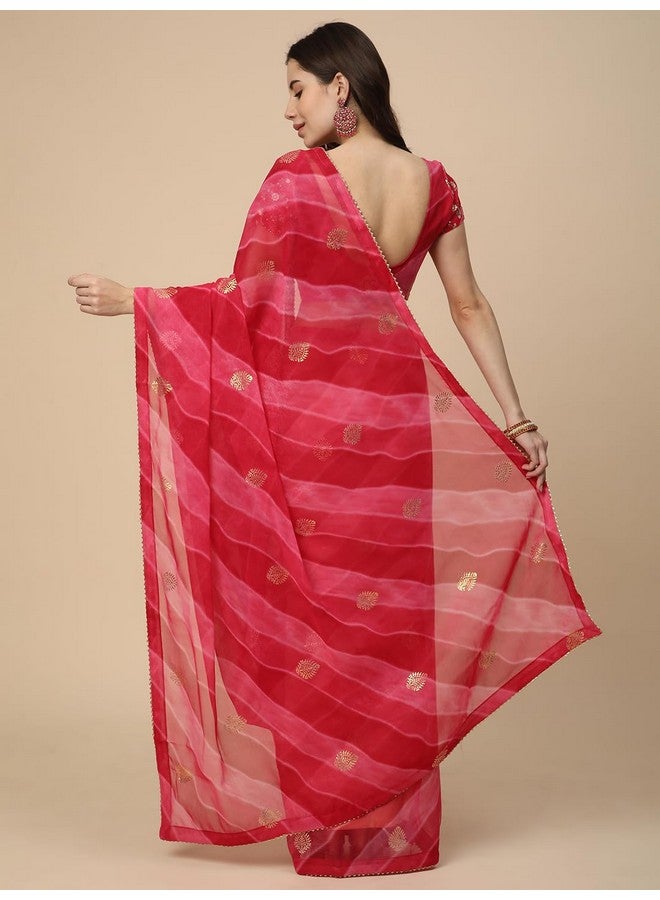 RATAN Women's Shimmer Georgette Leheriya Printed Saree with Embroidered Blouse Piece (GLL-BP-21889_Rani Pink) - Image 2
