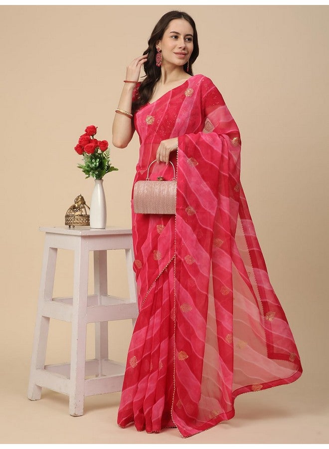 RATAN Women's Shimmer Georgette Leheriya Printed Saree with Embroidered Blouse Piece (GLL-BP-21889_Rani Pink) - Image 5