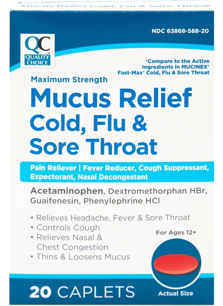 Quality Choice Quality Choice Mucus Relief Cold, Flu & Sore Throat 20 Caplets Each (1) 