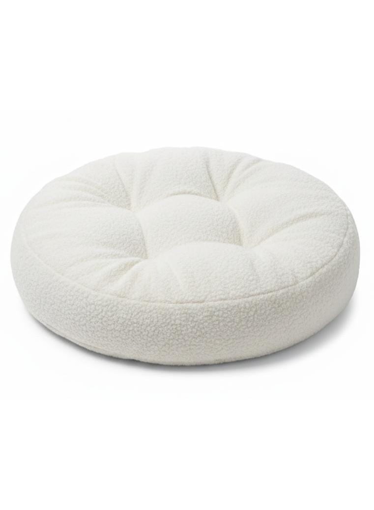 AKDC Soft Plush Round Decorative Cushion for Living Room & Bedroom – Classic White, 45×7 cm - Image 1