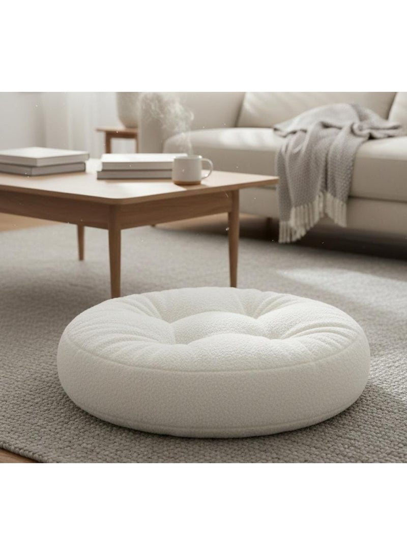 AKDC Soft Plush Round Decorative Cushion for Living Room & Bedroom – Classic White, 45×7 cm - Image 2