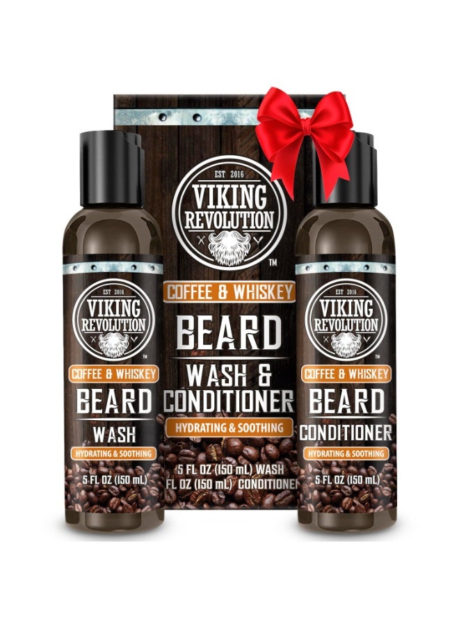 Viking Revolution Beard Wash and Beard Conditioner for Men with Argan Oil and Jojoba Oil- Beard Softener and Strengthener Beard Care Beard Shampoo and Conditioner with Ginseng Root(5oz,Coffee Whiskey) - Image 1