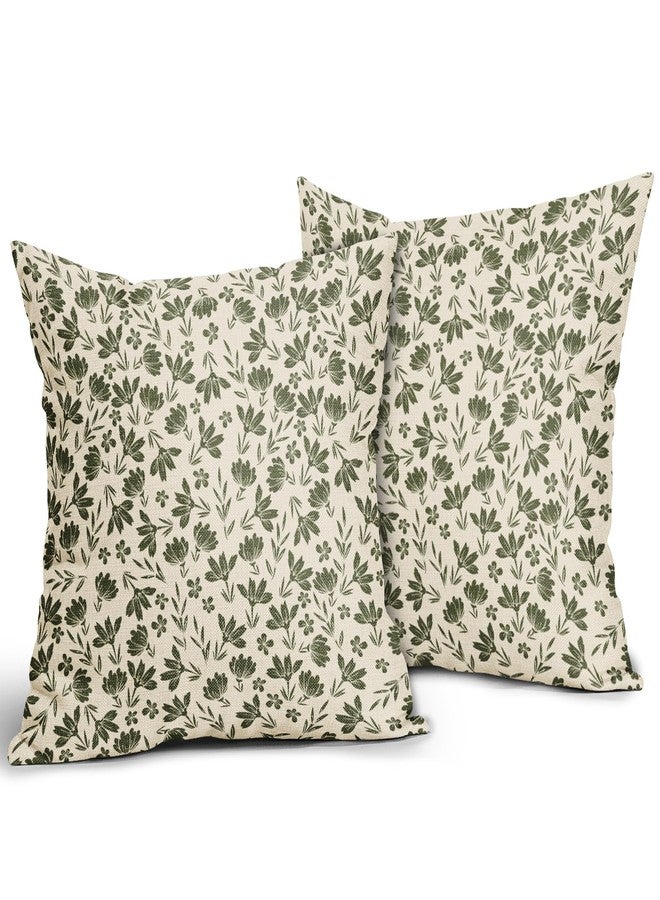 Aytipun Olive Green Floral Pillow Covers 18x18 Set of 2 Vintage Rustic Old Style Cute Small Flower Green Cream Print Decorative Outdoor Pillowcases Farmhouse Throw Cushion Case Decor for Couch Sofa Bed - Image 2