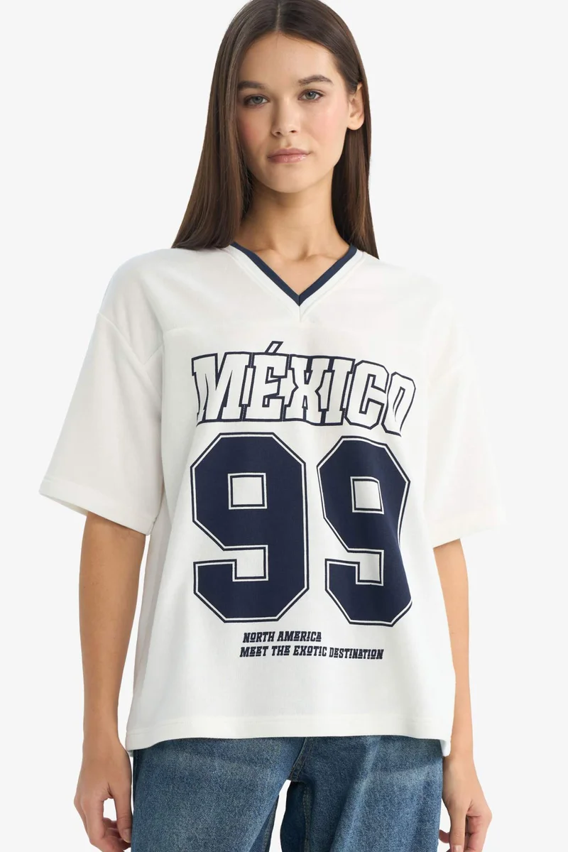 ديفاكتو Oversize Fit Printed Short Sleeve T-shirt