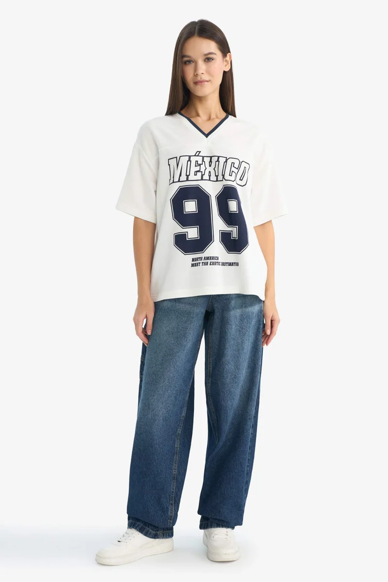 ديفاكتو Oversize Fit Printed Short Sleeve T-shirt