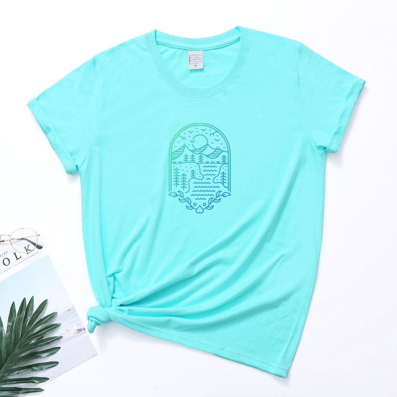 2023 Summer Cross-border Women's Independent Station New Women's T-shirt Short-sleeved Base Shirt Sunset Printed Top wish - Image 1
