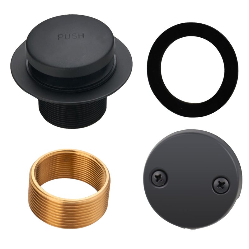 HIDROP Black Tub Drain Tip-Toe Tub Trim Set Conversion Kit Assembly, Hidrop Bathtub Drain Replacement Trim Kit with 2-Hole Overflow Faceplate and Universal Fine/Coarse Thread, Matte Black - Image 1