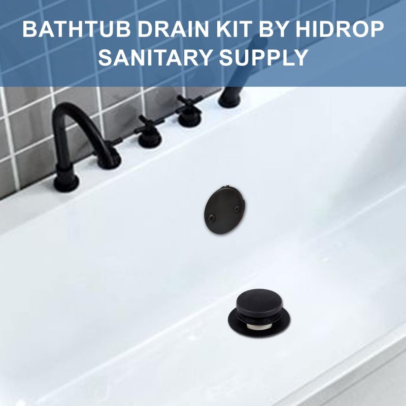 HIDROP Black Tub Drain Tip-Toe Tub Trim Set Conversion Kit Assembly, Hidrop Bathtub Drain Replacement Trim Kit with 2-Hole Overflow Faceplate and Universal Fine/Coarse Thread, Matte Black - Image 2