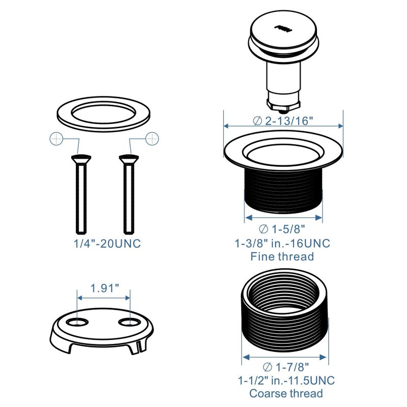 HIDROP Black Tub Drain Tip-Toe Tub Trim Set Conversion Kit Assembly, Hidrop Bathtub Drain Replacement Trim Kit with 2-Hole Overflow Faceplate and Universal Fine/Coarse Thread, Matte Black - Image 5
