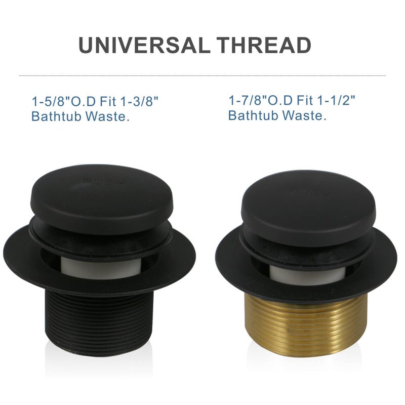 HIDROP Black Tub Drain Tip-Toe Tub Trim Set Conversion Kit Assembly, Hidrop Bathtub Drain Replacement Trim Kit with 2-Hole Overflow Faceplate and Universal Fine/Coarse Thread, Matte Black - Image 4