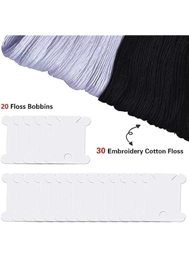 RYNX 24 Strands of Black and White Cotton Embroidery Floss for Friendship Bracelets and Cross Stitch Projects Including 12 Floss Bobbins for Knitting - Image 2