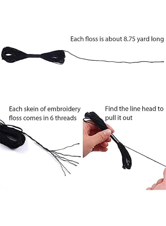 RYNX 24 Strands of Black and White Cotton Embroidery Floss for Friendship Bracelets and Cross Stitch Projects Including 12 Floss Bobbins for Knitting - Image 3