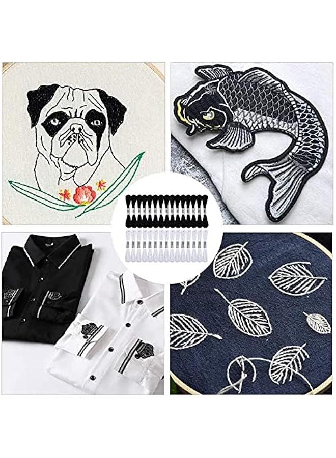 RYNX 24 Strands of Black and White Cotton Embroidery Floss for Friendship Bracelets and Cross Stitch Projects Including 12 Floss Bobbins for Knitting - Image 4