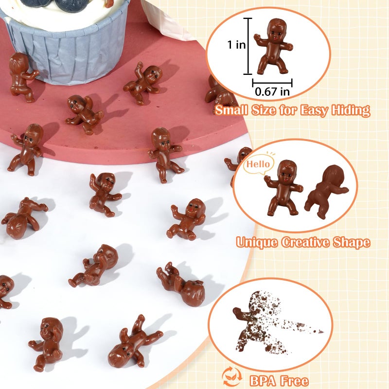 ZYFLSQ 120 Pcs Mini Babies for Baby Shower Games, 1 Inch Tiny Plastic Babies Bulk for My Water Broke Ice Cube, Mardi Gras King Cake Baby Figurines, Hide Hunt Games, Party Decorations Favors(Black) - Image 2