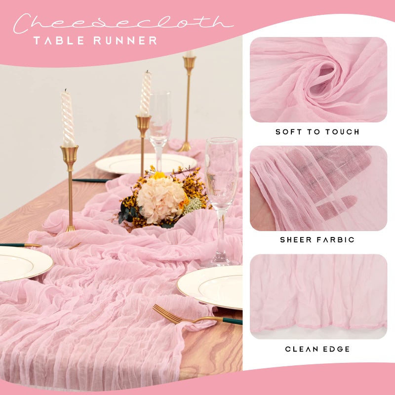 YMHPRIDE 12 Pack Cheesecloth Table Runner 35 x 120 inch Long Boho Cheese Cloth Gauze Table Runners Semi Sheer Table Runner for Wedding Decor, Bridal Shower, Birthday Party (Light Pink) - Image 4