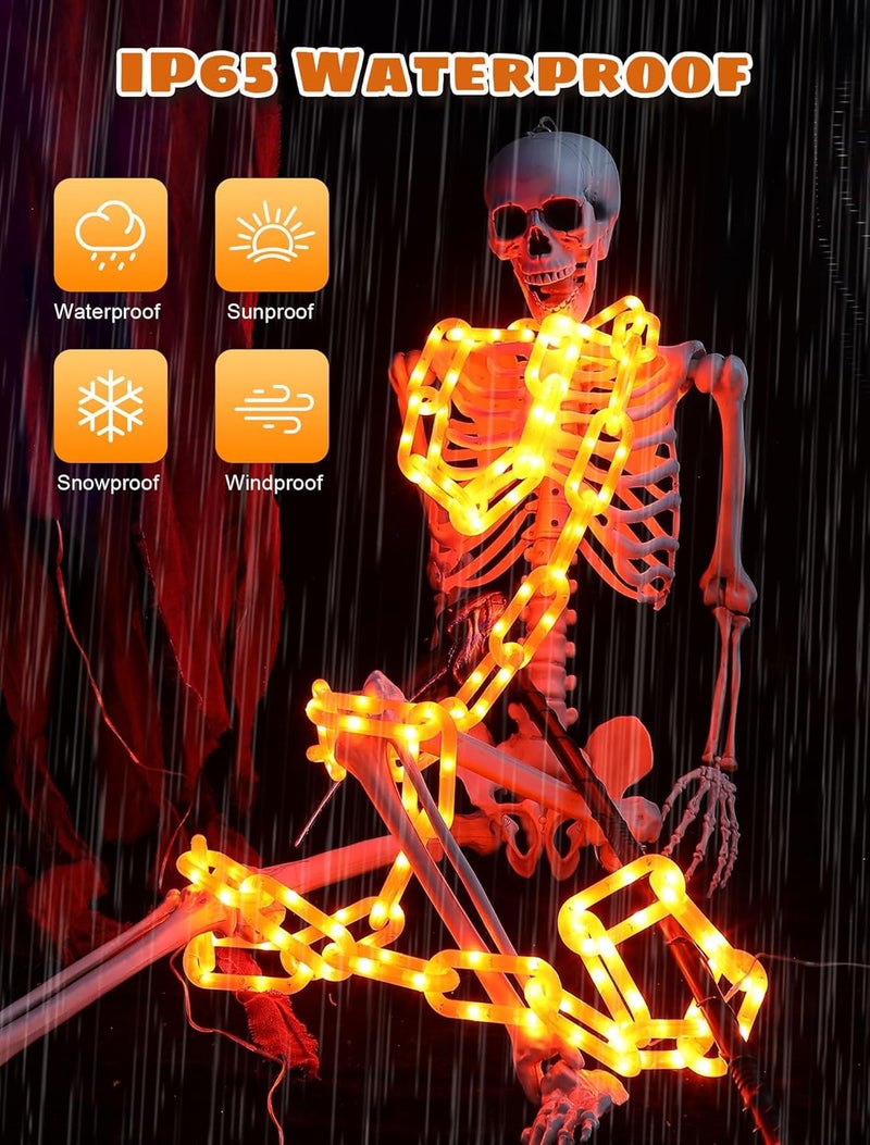 BEEWIN Halloween Decorations Chain Lights,10.4 Ft 175 LED Plastic Chain String Lights Battery Operated and USB,8 Lighting Modes Orange Light with Timer for Halloween Skeleton Dog Party Spooky Outdoor - Image 4