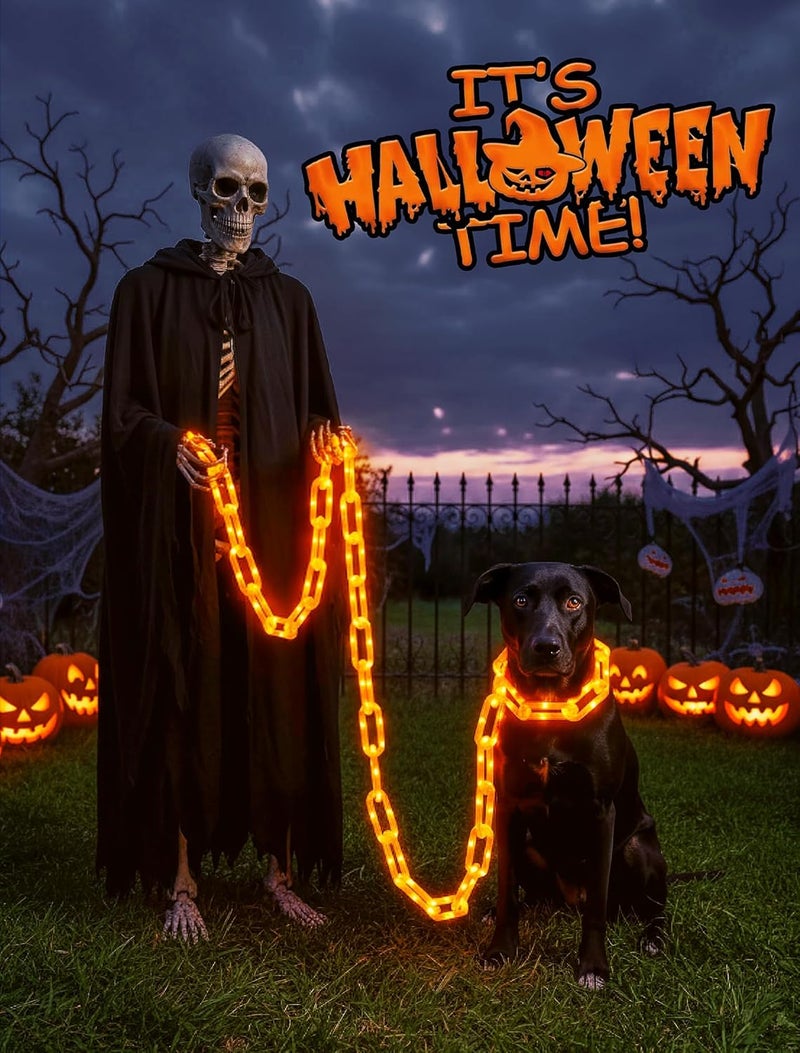 BEEWIN Halloween Decorations Chain Lights,10.4 Ft 175 LED Plastic Chain String Lights Battery Operated and USB,8 Lighting Modes Orange Light with Timer for Halloween Skeleton Dog Party Spooky Outdoor - Image 2