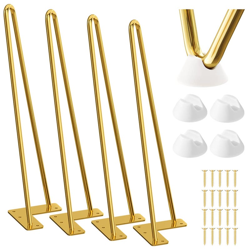SMARTSTANDARD 16 Inch Hairpin Furniture Legs, 3/8'' Rods Metal Home DIY Projects for Nightstand, Coffee Table, Desk with Rubber Floor Protectors, Gold Set of 4PCS - Image 1