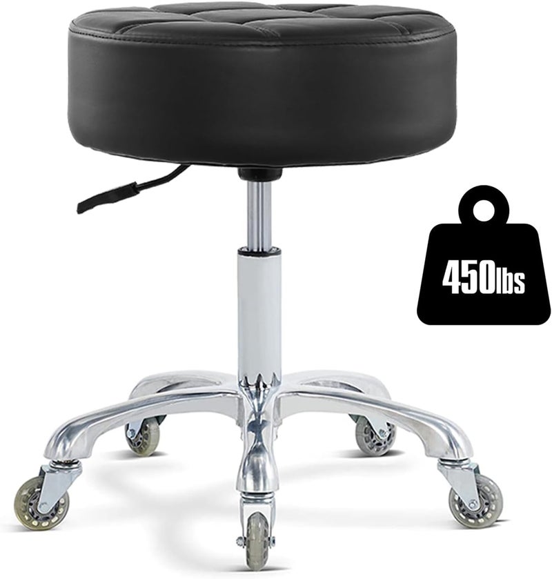 Ainilaily Rolling Stool with Wheels Adjustable Height Roller Stool for Massage Medical Tattoo Spa Heavy Duty Swivel Desk Super Thick Cushion Black 
