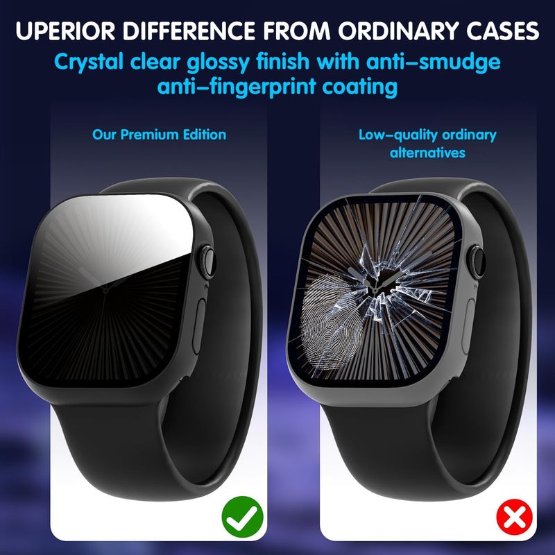 3-عبوة من 3 قطع غطاء خصوصية لساعة Apple Watch Series 10 46 مم، [مانع للتجسس] واقي شاشة زجاجي مقسى فائق الرقة وغطاء لساعة iWatch Series 10 46 مم - Image 4