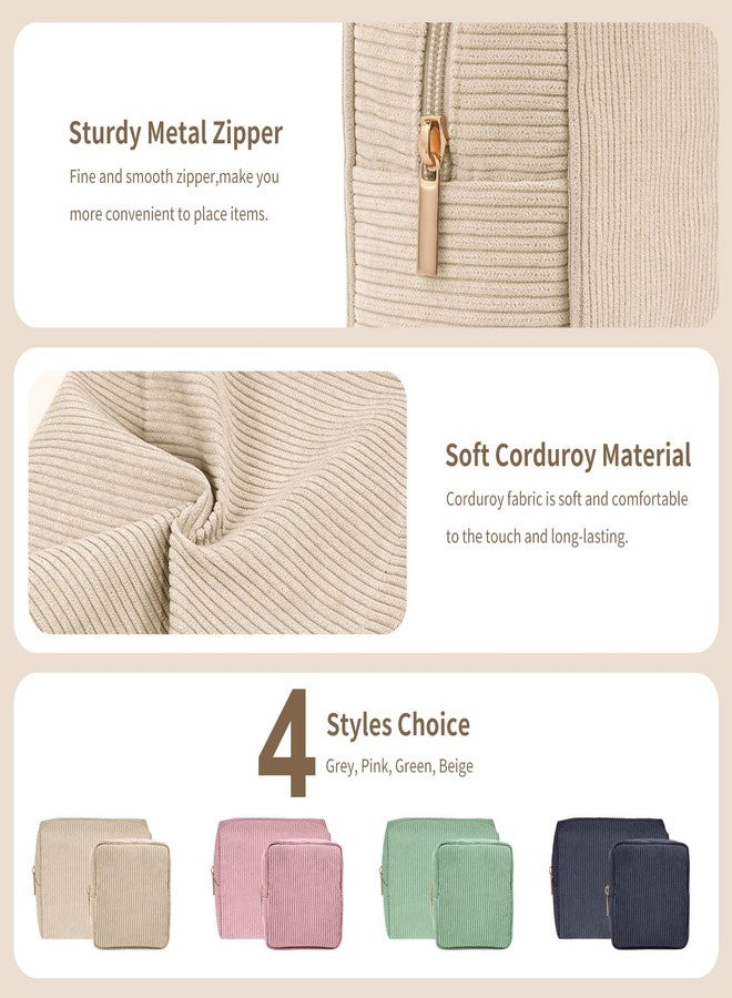 MAGEFY Makeup Bag 2 Pcs Corduroy Cosmetic Bag Small Makeup Bags for Women Travel Pouch with Slip-in Pockets（Beige） - Image 4