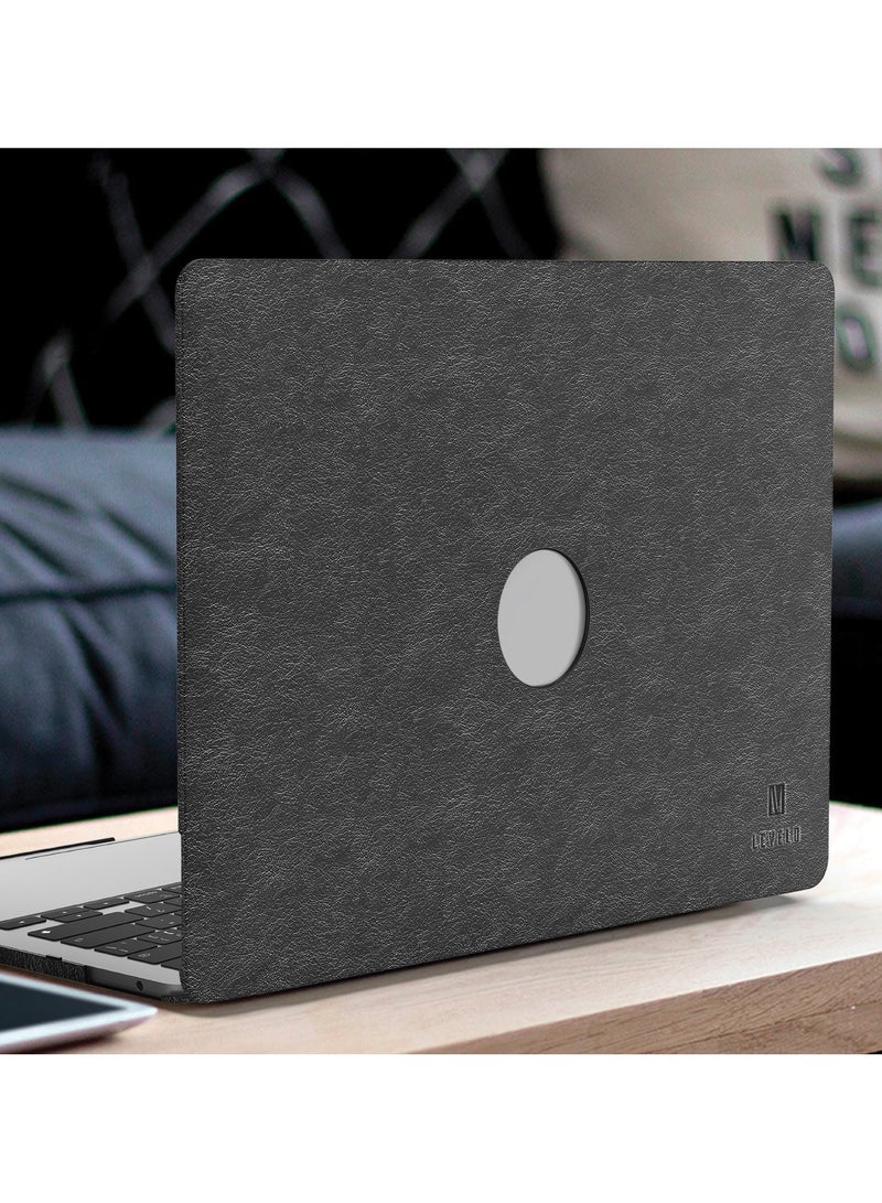 LEVELO Gevena Leather MacBook Pro 16" Cover/ Secure and Lightweight/ Silicone Bottom Base/ Precise Cutouts/ Ultra Slim - Black - Image 2