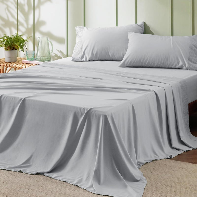 Bedsure Queen Sheet Set - 4 Pieces Soft Queen Size Sheets - Breathable & Cooling - Hotel Luxury - Easy Care Polyester Microfiber Bedding for Women, Men, Light Grey - Image 1