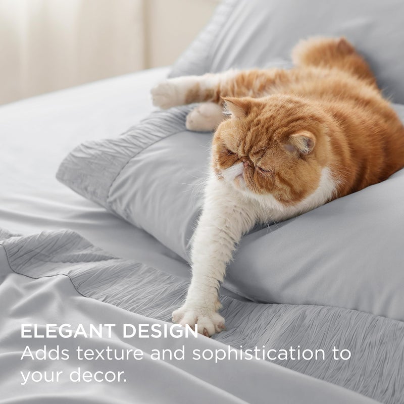 Bedsure Queen Sheet Set - 4 Pieces Soft Queen Size Sheets - Breathable & Cooling - Hotel Luxury - Easy Care Polyester Microfiber Bedding for Women, Men, Light Grey - Image 4