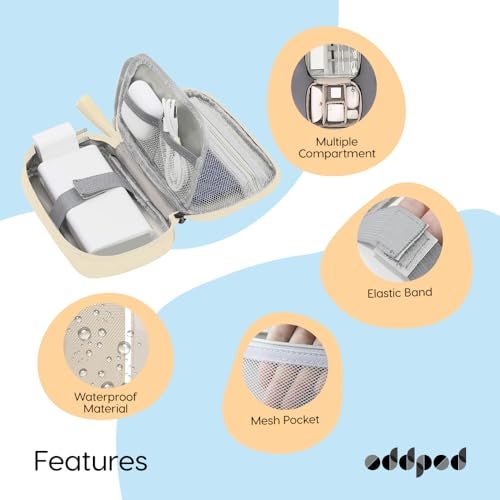 oddpod™ Pu Leather Electronic Gadgets Organizer Bag for Travel/Portable Waterproof All-in-One Storage Case for Cable, Cord, Charger, Phone, Hard Drive and More - Small (Begie) - Image 3