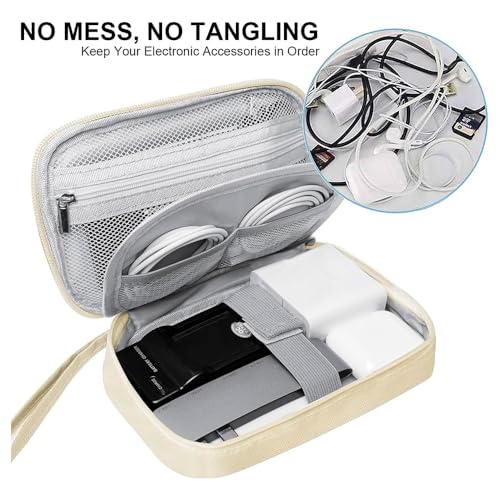 oddpod™ Pu Leather Electronic Gadgets Organizer Bag for Travel/Portable Waterproof All-in-One Storage Case for Cable, Cord, Charger, Phone, Hard Drive and More - Small (Begie) - Image 4
